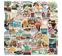 AFCJLTO Lot de 100pcs Voyage Autocollants en Vinyle Imperméables,Scrapbooking Voyage Valises Stickers,autocollant aesthetic pour Bagages Skateboard Guitare Ordinateur Portable