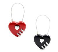 AFCJLTO Lot de 2 cadenas en forme de cœur avec code chiffré - Petit cadenas à combinaison à 3 chiffres - Pour valises, armoires, casiers, sacs à dos (rouge, noir)