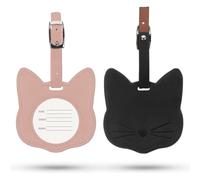 AFCJLTO Lot de 2 étiquettes de valise chat en cuir, pour voyager à l'étranger, Ces étiquettes bagages sont parfaites pour identifier facilement vos valises lors de vos voyages en avion ou en train