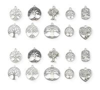 AFCJLTO pendentifs arbre de vie en métal, Lot de 20 breloques en forme de rond d'arbre de vie pour bijoux DIY (boucles d'oreille, collier, bracelet) en style tibétain, Créez des bijoux personnalisés