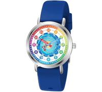 Afcrho Montre analogique pour enfants de 7 à 10 ans, 8 à 12 ans, outil d'apprentissage de l'heure des astronautes, 11. Astronaute arc-en-ciel, sangle bleue
