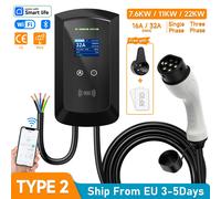 AFEEV 22KW 32A 3 phases EV Station de charge Type2 IEC62196-2 chargeur de voiture électrique 7.6/11KW EVSE Wallbox WiFi APP télécommande 7.6KW 32A 1 Phase