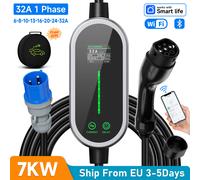 AFEEV 7KW 32A 1 phase Portable EV chargeur Type2 EVSE câble de charge rapide Wallbox prise CEE WiFi APP Bluetooth contrôle Type2 5M