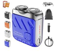 Afeitadora EléCtrica PortáTil Rotativa De Doble Anillo, Afeitadora De Barba DiseñO De Maleta PortáTil, Impermeable Rotary Dual Ring Beard Shaver Rechargeable USB (Azul)