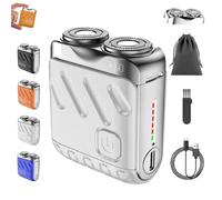 Afeitadora EléCtrica PortáTil Rotativa De Doble Anillo, Afeitadora De Barba DiseñO De Maleta PortáTil, Impermeable Rotary Dual Ring Beard Shaver Rechargeable USB (Plata)