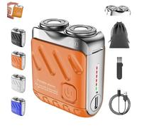 Afeitadora EléCtrica PortáTil Rotativa De Doble Anillo, Afeitadora De Barba DiseñO De Maleta PortáTil, Impermeable Rotary Dual Ring Beard Shaver Rechargeable USB (Naranja)