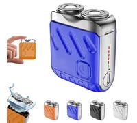 Afeitadora Eléctrica Portátil Rotativa De Doble Anillo, Portable Rotary Dual Ring Electric Shaver for Men, High Speed Motor, USB Charging, Washable Double Head Razor (Blue)