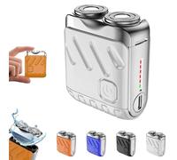 Afeitadora Eléctrica Portátil Rotativa De Doble Anillo, Portable Rotary Dual Ring Electric Shaver for Men, High Speed Motor, USB Charging, Washable Double Head Razor (White)