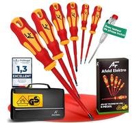 Afeld Elektro Ensemble de Tournevis Électricien VDE Isolés 1000V - 6 Pièces Magnétiques - 4 Plats & 2 Cruciformes PH - Acier S2 Professionnel - Avec Testeur de Tension 250V et Trousse de Rangement
