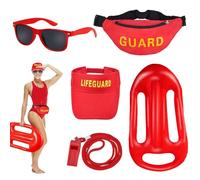 Afenau 5 pièces Costume Baywatch Hommes femmes, costume de sauveteur avec Bouée, Sifflet, sac Banane, Chapeau de Protection Solaire Réglable, Lunettes de Soleil, Lifeguard Costume pour Carnaval