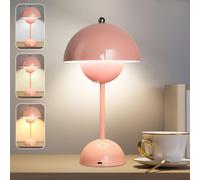 Afenau Flowerpot Lampe de Table LED, Sans Fil en Forme de Champignon avec 3 Couleurs de Lumière, Lampe Champignon Tactile, Lampe Table Champignon pour Chambre, Bureau, Bars (Rose)