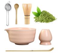 Afenau Matcha Kit, 6-pièces Kit Matcha Complet avec Fouet Matcha, Bol Matcha, Céramique Matcha Set sans Poudre, the Matcha Kit, Set Matcha pour Débutants (Rose)