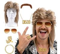 Afenau Perruque Mulet Homme Annee 80, 6 Pièces Perruques Homme Annee 80, Perruque Coupe Mulet, Perruque hommes Blonde mulet Accessoire, Fête thématique Carnaval Halloween Bal de maquillage