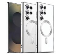 AFENGBOX Coque Téléphone pour Samsung Galaxy S25 Ultra 5G,Magnétique Étui avec Caméra Protection Compatible avec MagSafe,Housse Transparente éclat Métallique Antichoc pour Samsung S 25 Ultra,Argent