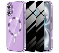 AFENGBOX Magnétique Coque Téléphone pour iPhone 17,Étui avec 2 Protection Écran Confidentialité Compatible avec MagSafe,Housse éclat Métallique Antichoc pour iPhone 17 2025,Violet