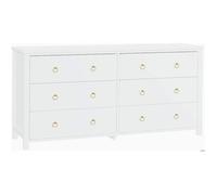 AFF COMMODE DE CHAMBRE -commode blanche -grand espace de rangement -design moderne et bohème- 6 tiroirs -poignées rondes，blanc