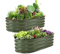 AFF Lot De 2 Jardinière-pot de fleur-Bacs De Culture Surélevés Acier Galvanisé avec Fond Ouvert Lit de jardin ovale 4x2x1FT vert