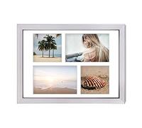 aFFa frames Tisar 24x30 cm Cadre photo en bois avec verre synthétique incassable multi-vues Cadre Multi Photo avec Passe-Partout 4 ouvertures pour 2 images 10x15 cm et 2 images 10x10 Argent (02)
