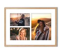 aFFa frames Tisar 30x40 cm Cadre photo en bois avec verre synthétique incassable multi-vues Cadre Multi Photo avec Passe-Partout 3 ouvertures pour 2 images 10x15 cm et 1 image 15x21 chêne (05)
