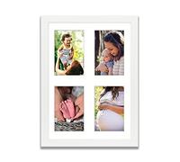 aFFa frames Tisar 30x40 cm Cadre photo en bois avec verre synthétique incassable multi-vues Cadre Multi Photo avec Passe-Partout 4 ouvertures pour 4 images 10x15 cm Blanc (77)