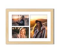 aFFa frames Tisar 30x40 cm Cadre photo en bois avec verre synthétique incassable multi-vues Cadre Multi Photo avec Passe-Partout 3 ouvertures pour 2 images 10x15 cm et 1 image 15x21 Naturel (00)