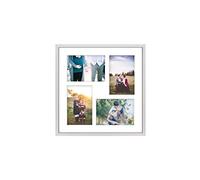 aFFa frames Tisar 34x34 cm Cadre photo en bois avec verre synthétique incassable multi-vues Cadre Multi Photo avec Passe-Partout 4 ouvertures pour 4 images 10x15 cm Argent (02)