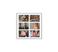 aFFa frames Tisar 40x40 cm Cadre photo en bois avec verre synthétique incassable multi-vues Cadre Multi Photo avec Passe-Partout 6 ouvertures pour 6 images 10x15 cm Argent (02)