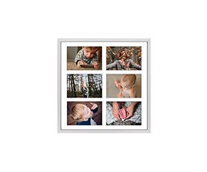aFFa frames Tisar 40x40 cm Cadre photo en bois avec verre synthétique incassable multi-vues Cadre Multi Photo avec Passe-Partout 6 ouvertures pour 6 images 10x15 cm Argent (02)