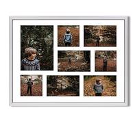 aFFa frames Tisar 40x50 cm Cadre photo en bois avec verre synthétique incassable Cadre Multi Photo avec Passe-Partout 8 ouvertures pour 1 image 15x21 cm 4 images 10x15 et 3 images 10x10 Argent (02)