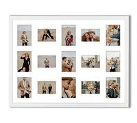 aFFa frames Tisar 60x80 cm Cadre photo en bois avec verre synthétique incassable multi-vues Cadre Multi Photo avec Passe-Partout 15 ouvertures pour 9 images 10x15 cm et 6 images 9x13 Blanc (77)