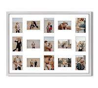 aFFa frames Tisar 60x80 cm Cadre photo en bois avec verre synthétique incassable multi-vues Cadre Multi Photo avec Passe-Partout 15 ouvertures pour 9 images 10x15 cm et 6 images 9x13 Argent (02)