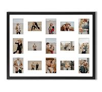 aFFa frames Tisar 60x80 cm Cadre photo en bois avec verre synthétique incassable multi-vues Cadre Multi Photo avec Passe-Partout 15 ouvertures pour 9 images 10x15 cm et 6 images 9x13 Noir (88)