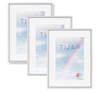 aFFa frames, Tisar, Lot de 3 Cadre photo en bois, Light, Rectangle, avec façade en verre acrylique, Argent (02),21x29,7 cm
