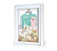 AFFA My Piggy Tirelire Cadre Amusant pour Monnaie et Argent avec Image Colorée à l'intérieur en HDF Passe Partout avec Plexiglas 32x42x2,5 cm Cadre Blanc pour Motif Cadeau