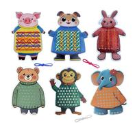 AffeGifts Cartes à Lacer Enfant, 6pcs Cartes de Couture Premières Images de Lacets Cartes à Coudre Montessori Jouets Éducatifs de Lacets Wooden Lacing Toys Cadeaux pour Garçons et Filles 3-8 Ans