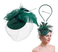 AffeGifts Chapeau Cérémonie Femme vert vintage avec voile et plumes, serre-tête pour mariage, style années 1940, pour femme, idéal pour un thé.