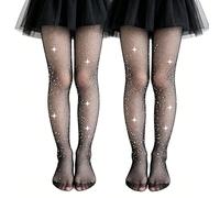 AffeGifts Collant Résille Noir Fille, 2 Paires Collant Brillant Avec Rhinestones, Collant Résille Strass Fille Pour Ballet Rocker Danse Halloween Fête