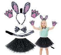AffeGifts Deguisement Fille Animal, Zebra Costume Animal Enfant Costume Zèbre Enfant Comprend Zebra Bandeau Papillon Fin Gants Enfants Tutu Halloween Animaux Thème Party Cosplay