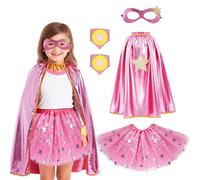AffeGifts Deguisement Superman Enfant, Cape Super Héros Fille Supergirl Cape Avec Masque Tutu Ballet Jupe Danse Braces de Poignet Super-Hero-Capes pour Fête D'Anniversaire de NoëL 4-10 Ans (Rose)