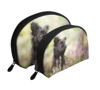 Affenpinscher Lawn Chiens Noirs Monkey Terrier, Trousse de Maquillage Coquille Femme Petit Porte-Monnaie Trousse de Toilette Trousse à cosmétiques 2 pièces