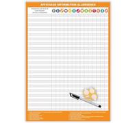 Affichage allergène restaurant boulangerie traiteur - Tableaux allergènes restauration 2024 2025 - Format A3 plastifié effaçable (42 x 29,7 cm) + feutre + pastilles adhésives (A3AllOrang)