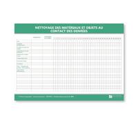 Affichage de nettoyage des matériaux et objets au contact des denrées alimentaires - Format A4 - Plastifié deux faces - Kit de fixation inclus (pastilles adhésives) - Fabriqué en France