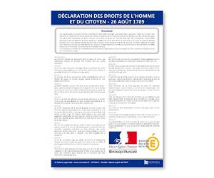 Affichage Déclaration des droits de l'homme et du citoyen - Plastifié - Kit de fixation inclus (pastilles adhésives) - Fabriqué en France