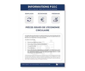 Affichage des informations des P.I.E.C. (Pièces Issues de l'Économie Circulaire) - Format A4 - Plastifié deux faces - Kit de fixation inclus (pastilles adhésives) - Fabriqué en France