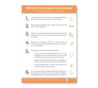Affichage des précautions d'utilisation des cabines UV en institut de beauté - Format A4 - Plastifié deux faces - Kit de fixation inclus (pastilles adhésives) - Fabriqué en France