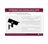 Affichage Entreprise sous vidéosurveillance - Panneau d'affichage - Plastifié et effaçable - Kit de fixation inclus (pastilles adhésives) - Fabriqué en France