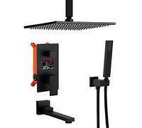 Affichage numérique LED monté sur Le Plafond Black Rain Bucher Down Taps avec des robinets Baignoire Ensemble Douche de Luxe, 12 Pouces