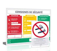 Affichage obligatoire 2025 consignes de sécurité incendie (A4), Premiers secours et Plan d'évacuation,conforme code du travail.Fourni avec sticker interdiction de fumer et de vapoter en 15x10cm.