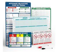 Affichage Obligatoire Entreprise 2026, Kit 9 Panneaux, Code Du Travail | PVC Rigide, Surface Effaçable Brillante, Impression UV HD, Adhésif Intégré, Pour Bureaux, Ateliers, Commerces Et ERP