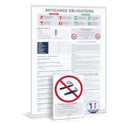 Affichage Obligatoire Entreprise 2026 - Pack Conformité Code du Travail. Panneau mural A3 réinscriptible&encapsulé (anti-humidité) - Sticker A5 signalisation obligatoire anti-tabac.
